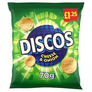 DISCOS CHEESE & ONION WHEAT SNACK 70GR £1.25 PM