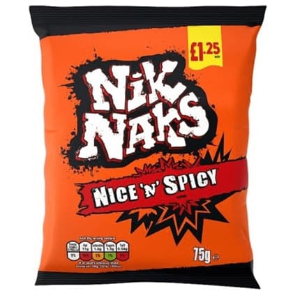 NIK NAKS NICENSPICY CORN SNACKS 75GR £1.25 PM