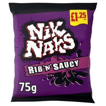NIK NAKS RIBNSAUCY CORN SNACK 75GR £1.25 PM