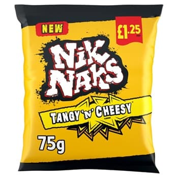 NIK NAKS TANGYNCHEESE CORN SNACKS 75GR £1.25 PM