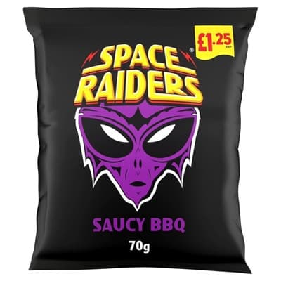SPACE RAIDERS SAUCY BBQ FLAV. CORN SNACK70GR £1.25