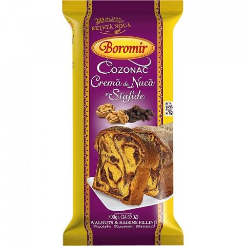 BOROMIR COZONAC CREMA NUCA SI STAFIDE 450G