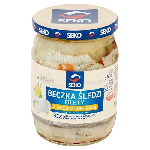 SEKO BECZKA SLEDZI FILETY Z OLEJEM WIEJSKIM 550G