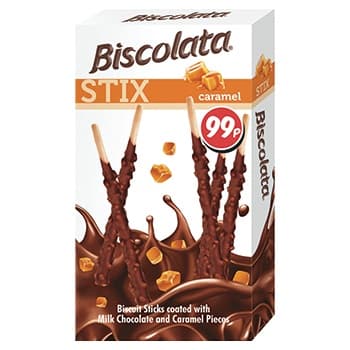 BISCOLATA BISCUIT STICKS MILK CHOC CARAMEL 36GR